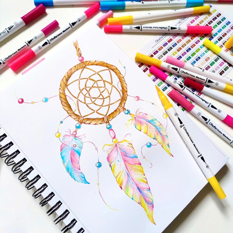 Ohuhu Markers for Adult Coloring Books No Bleeding 100 Colors Coloring Markers Water-based Dual Tips Fineliner & Brush Drawing Pens Art Pens for Kids Adults Sketch Journal - Maui - White - Image 5
